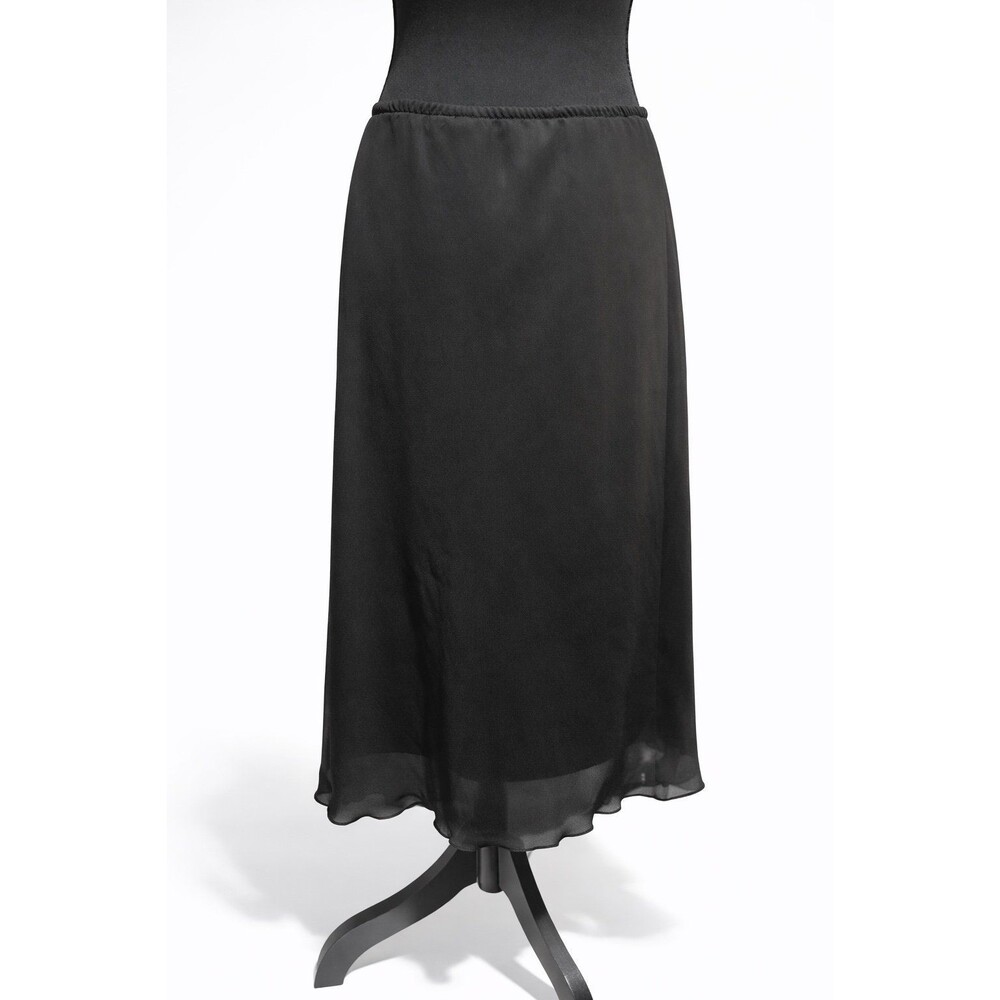 AGB Petite Black Chiffon Midi Skirt Elastic Waist